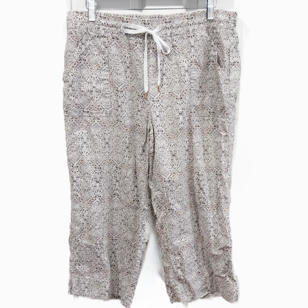 Land ‘n Sea Women's Beige, Brown & White Patterned Cropped Pants Linen Blend SzL